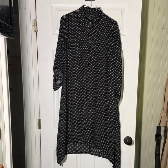 Fred David Dresses & Skirts - Fred David Black Dress with White Polka Dots — Long Sleeve Midi Shirt Dress